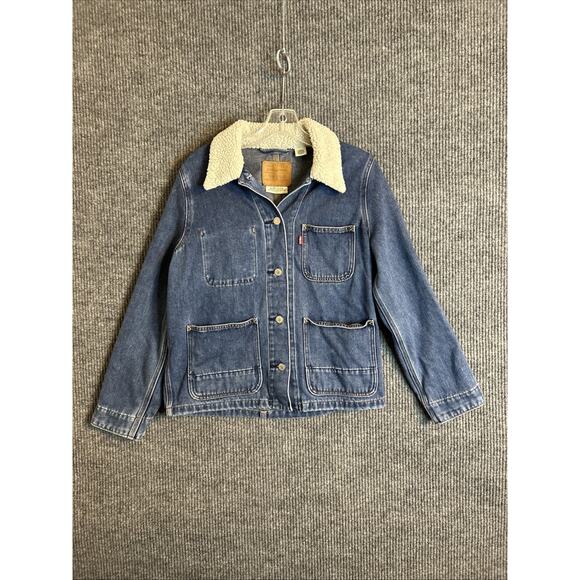 Levi's Womens Premium Denim Trucker Jacket Size XS Sherpa Collar Blue Button Up - Picture 1 of 11